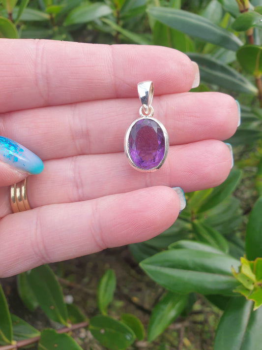 Amethyst | Faceted Cut Sterling Silver Pendant E