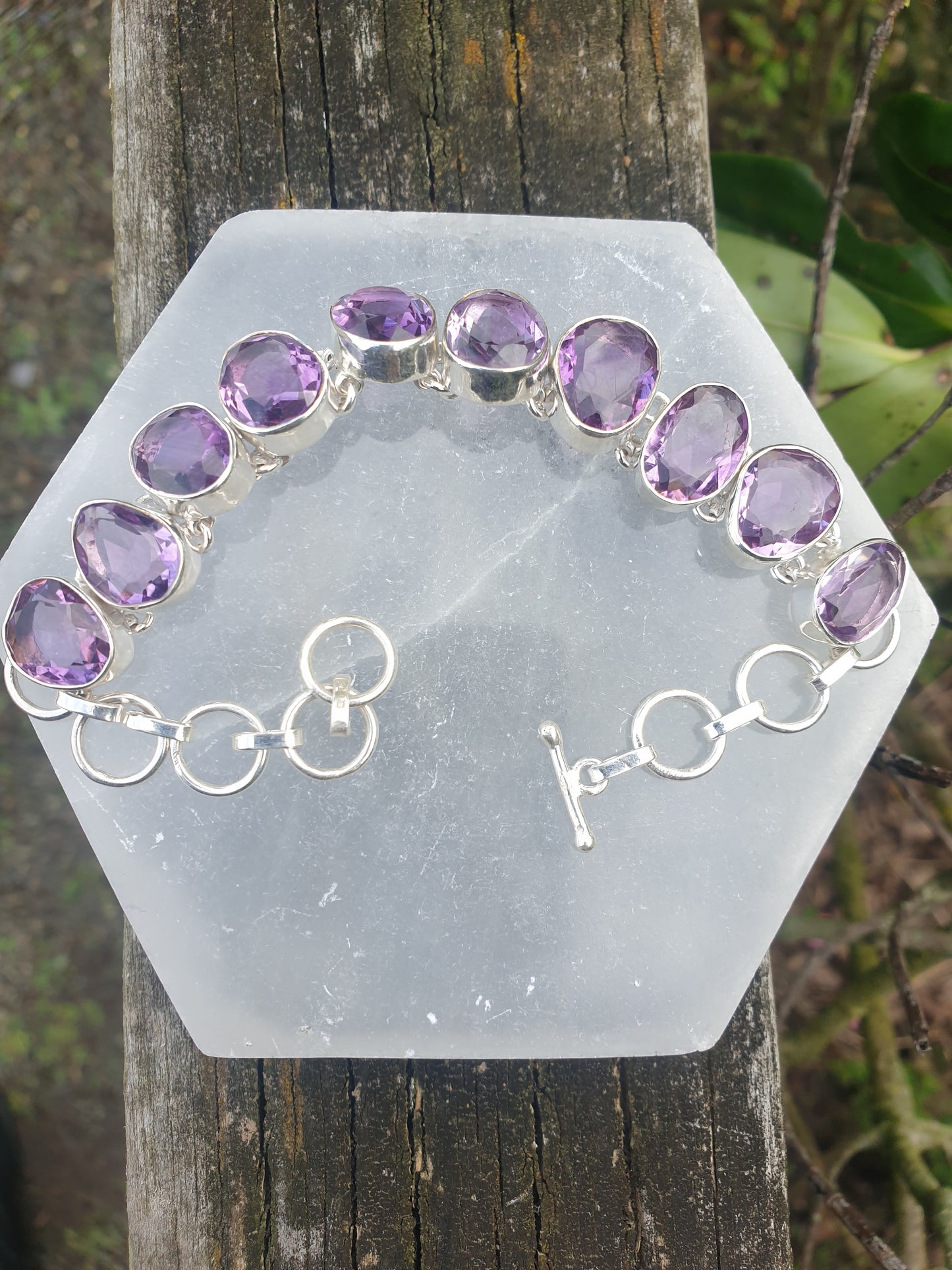 Amethyst | Rose Cut Sterling Silver Adjustable Bracelet B