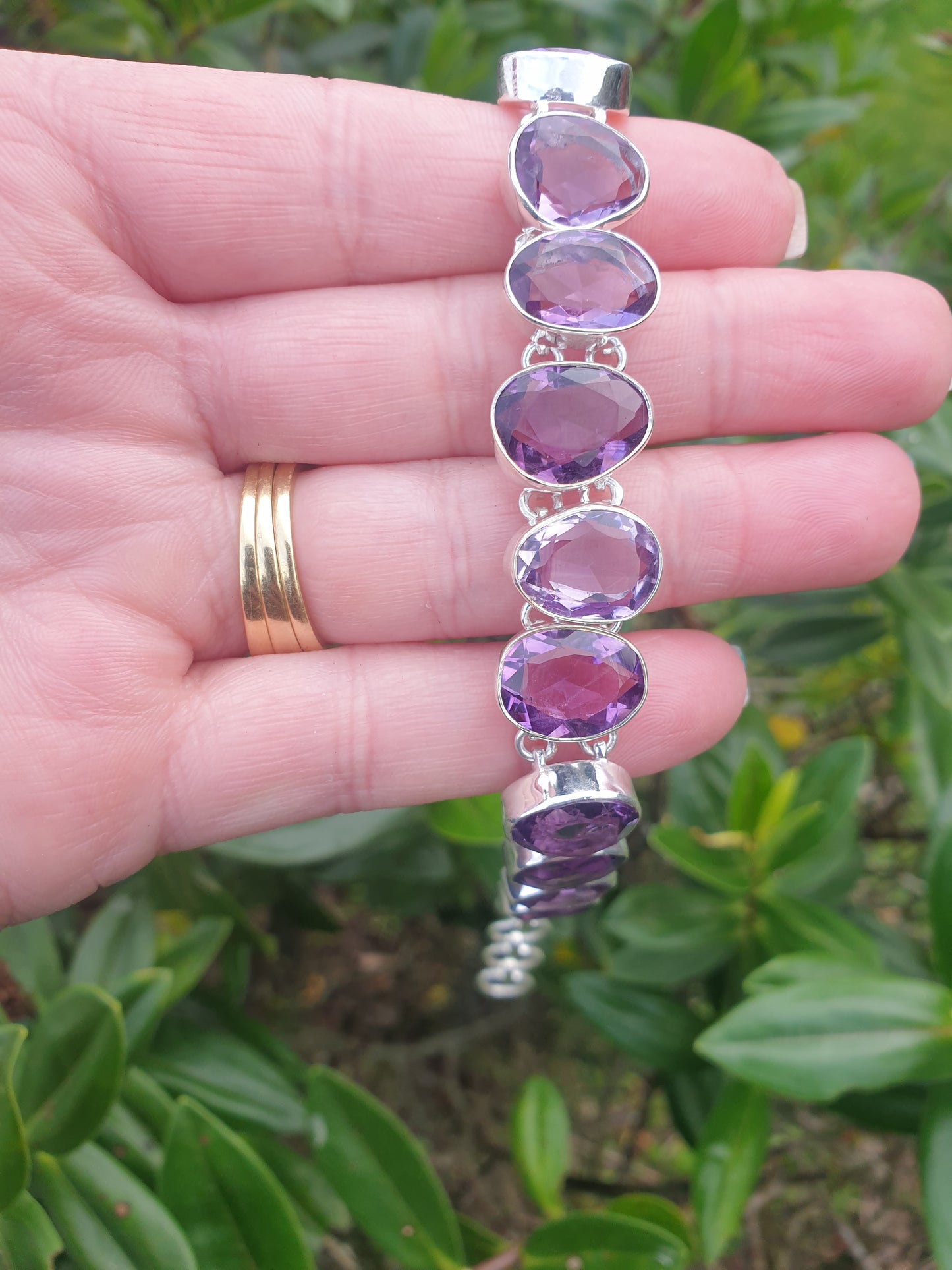 Amethyst | Rose Cut Sterling Silver Adjustable Bracelet B