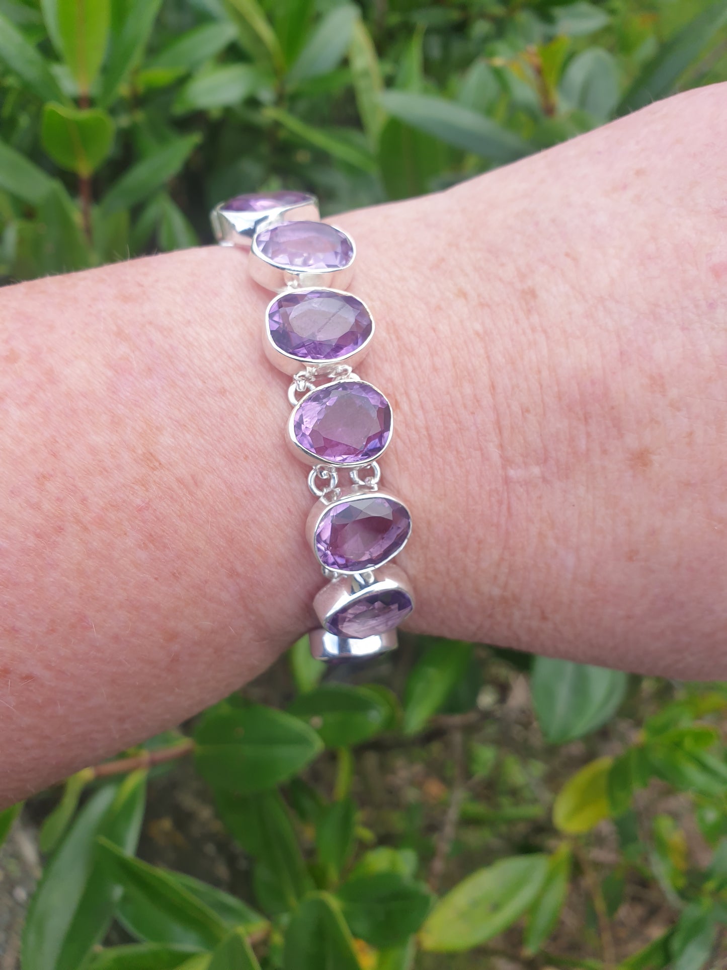 Amethyst | Rose Cut Sterling Silver Adjustable Bracelet B