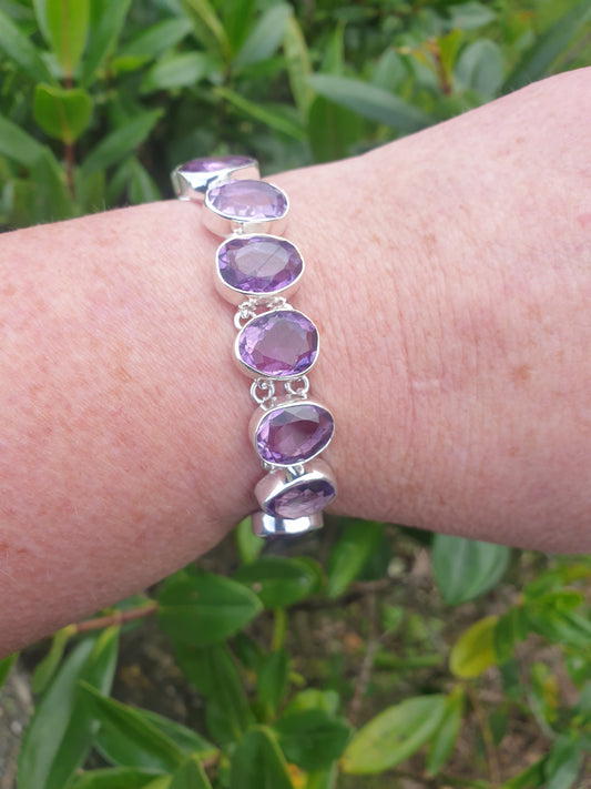 Amethyst | Rose Cut Sterling Silver Adjustable Bracelet B