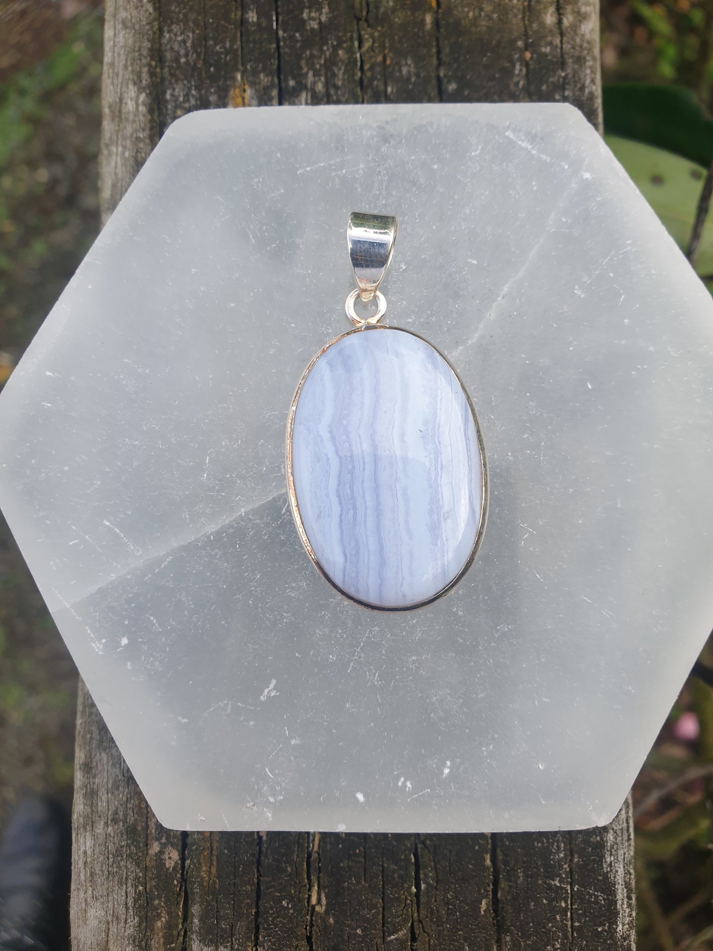 Blue Lace Agate | Polished Sterling Silver Pendant D