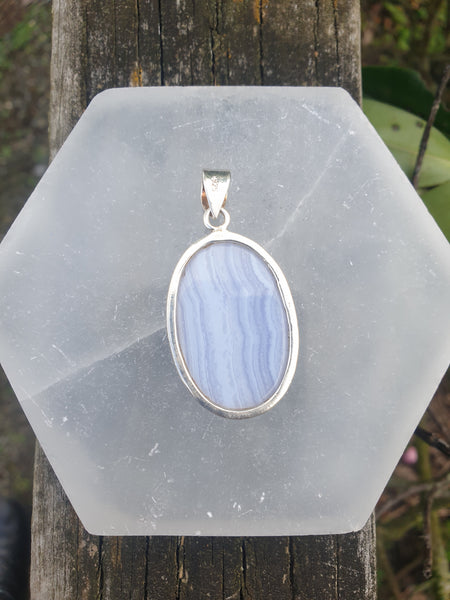 Blue Lace Agate | Polished Sterling Silver Pendant D
