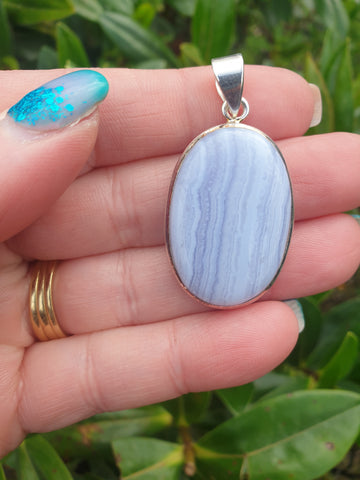 Blue Lace Agate | Polished Sterling Silver Pendant D