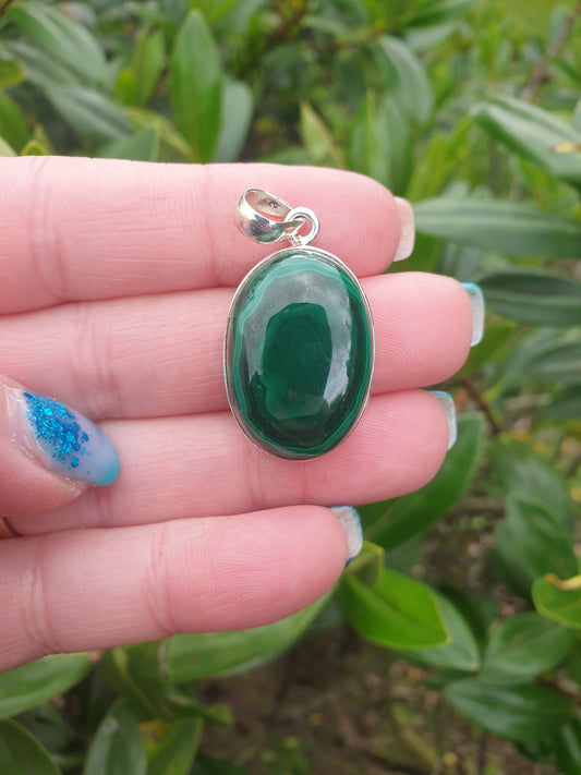 Malachite | Polished Sterling Silver Pendant B