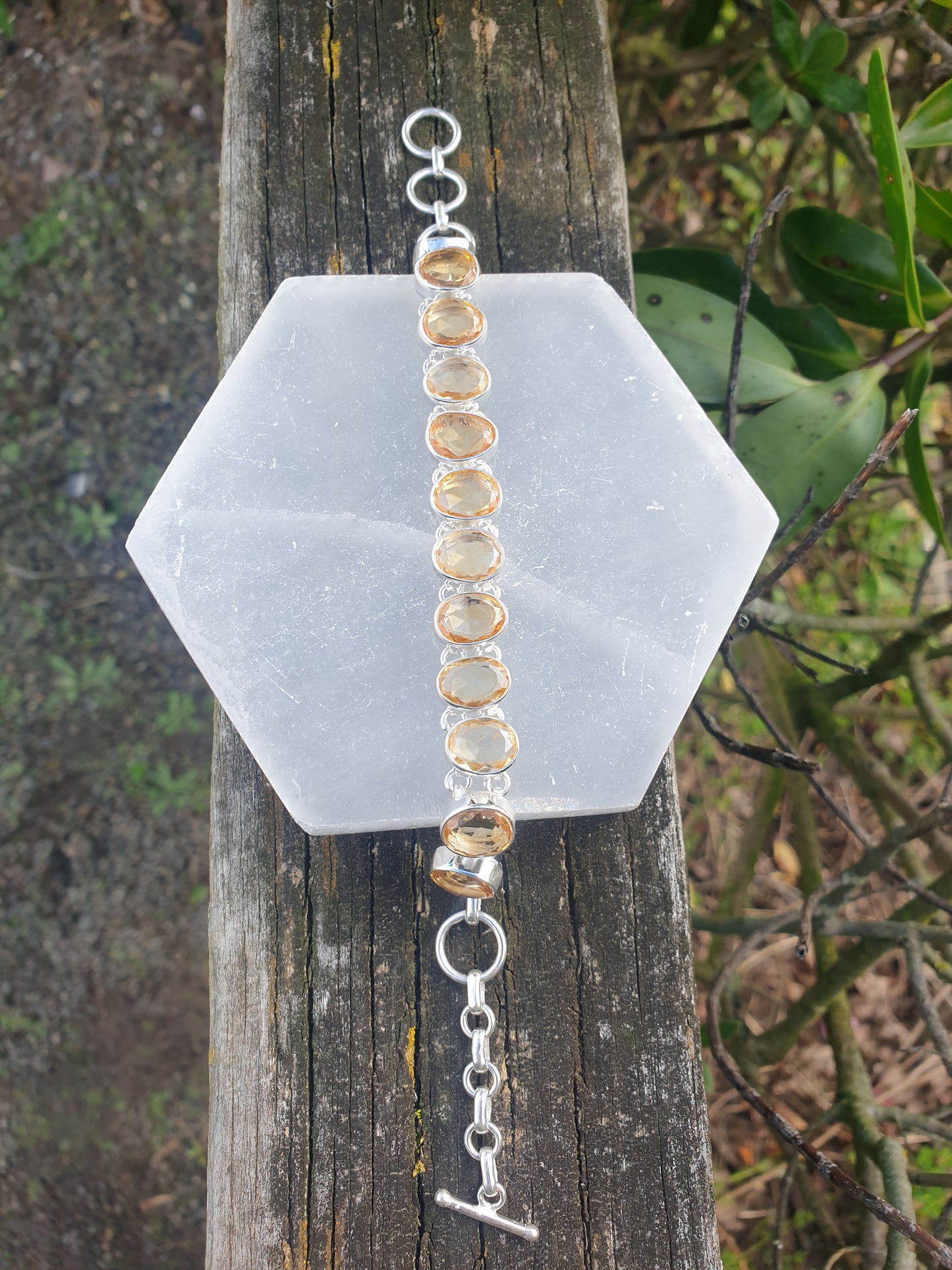 Citrine | Rose Cut Sterling Silver Adjustable Bracelet A