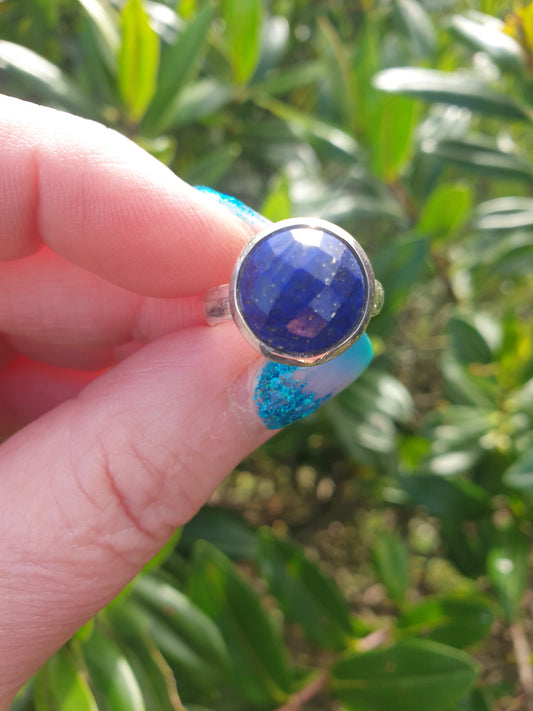 Lapis Lazuli | Rose Cut Sterling Silver Adjustable Ring C