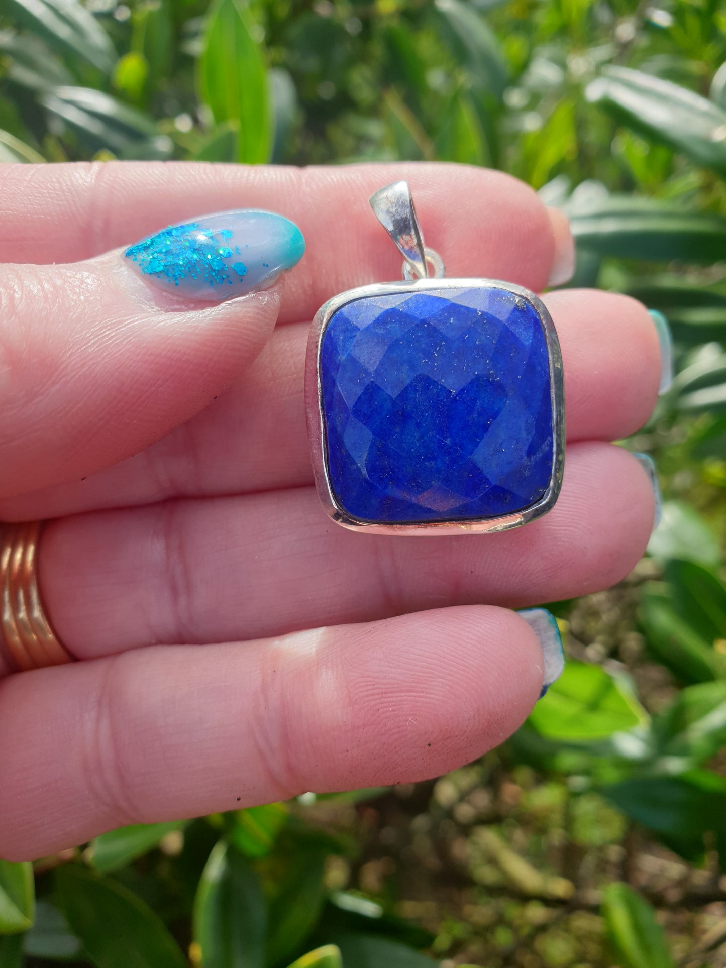 Lapiz lazuli | Rose Cut Sterling Silver Pendant  G