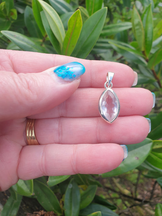 Rose Quartz | Faceted Cut Sterling Silver Pendant G