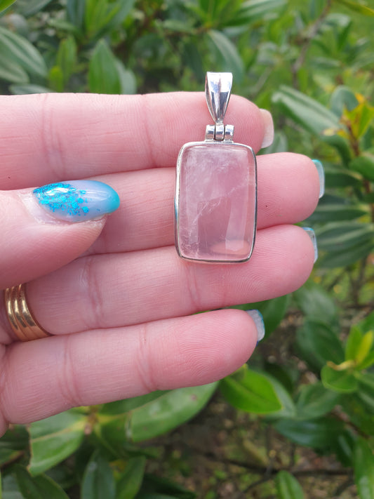 Rose Quartz | Polished Sterling Silver Pendant H