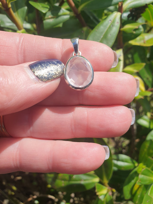 Rose Quartz | Faceted Sterling Silver Pendant B