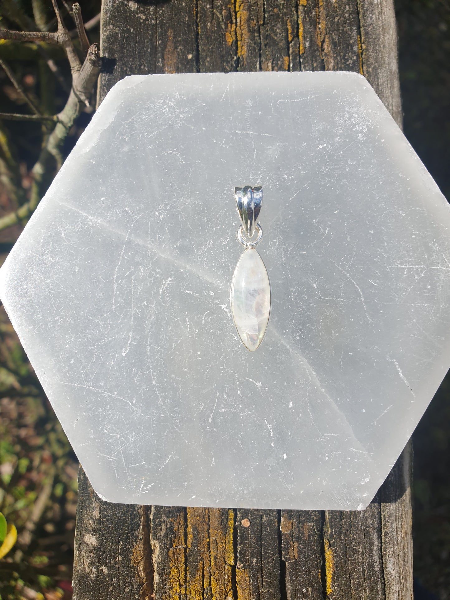 Rainbow Moonstone | Polished Cut Sterling Silver Pendant E