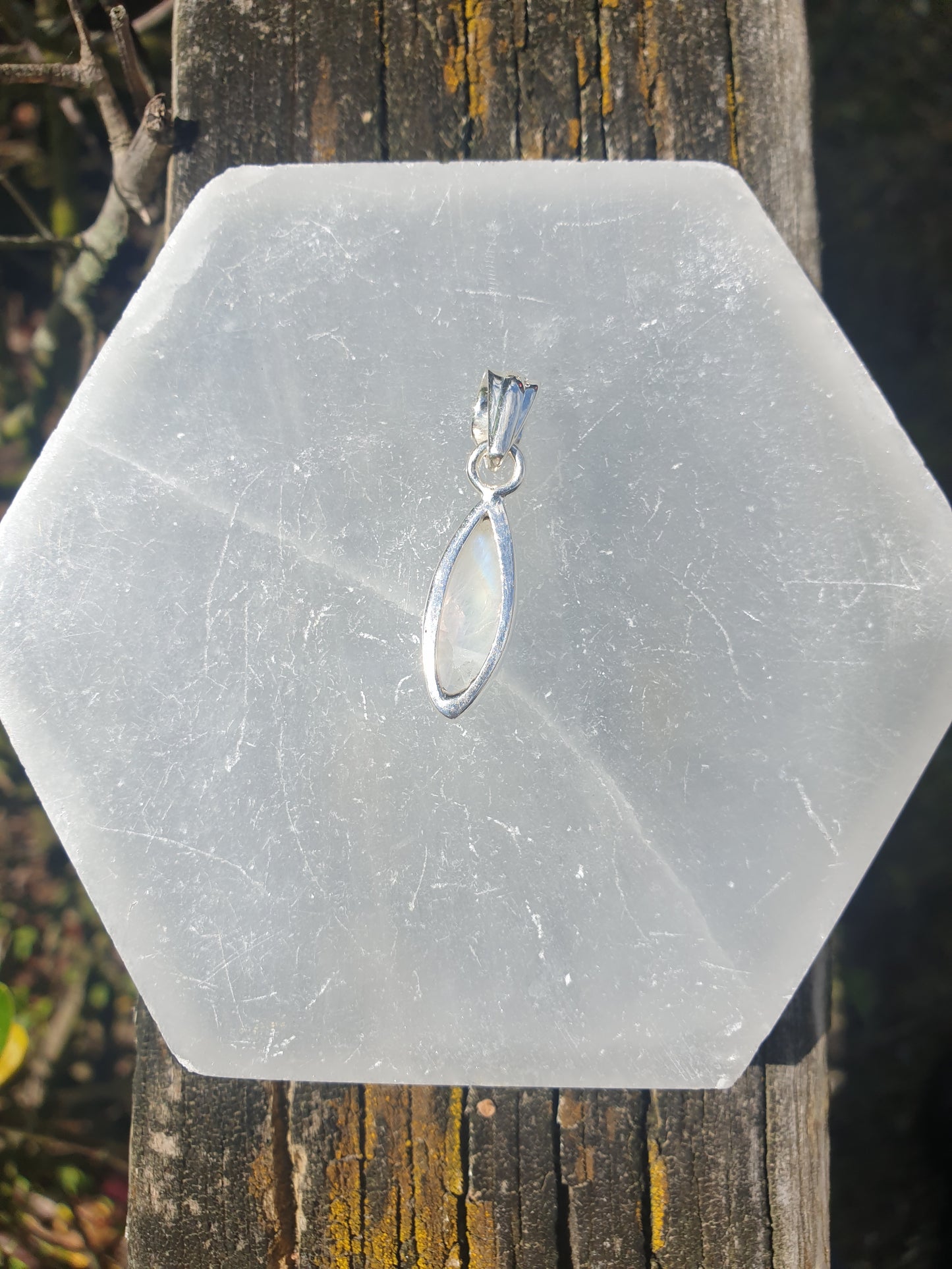 Rainbow Moonstone | Polished Cut Sterling Silver Pendant E