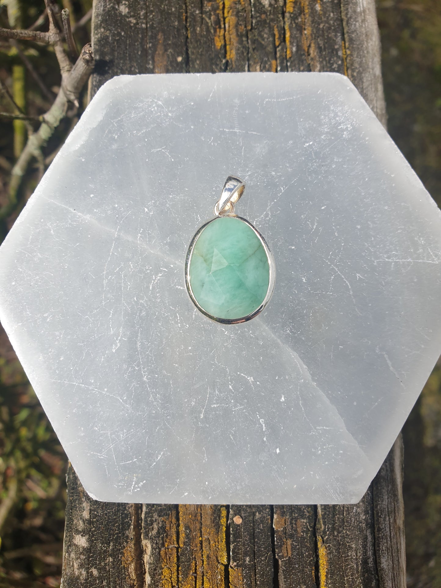 Emerald | Rose Cut Sterling Silver Pendant A