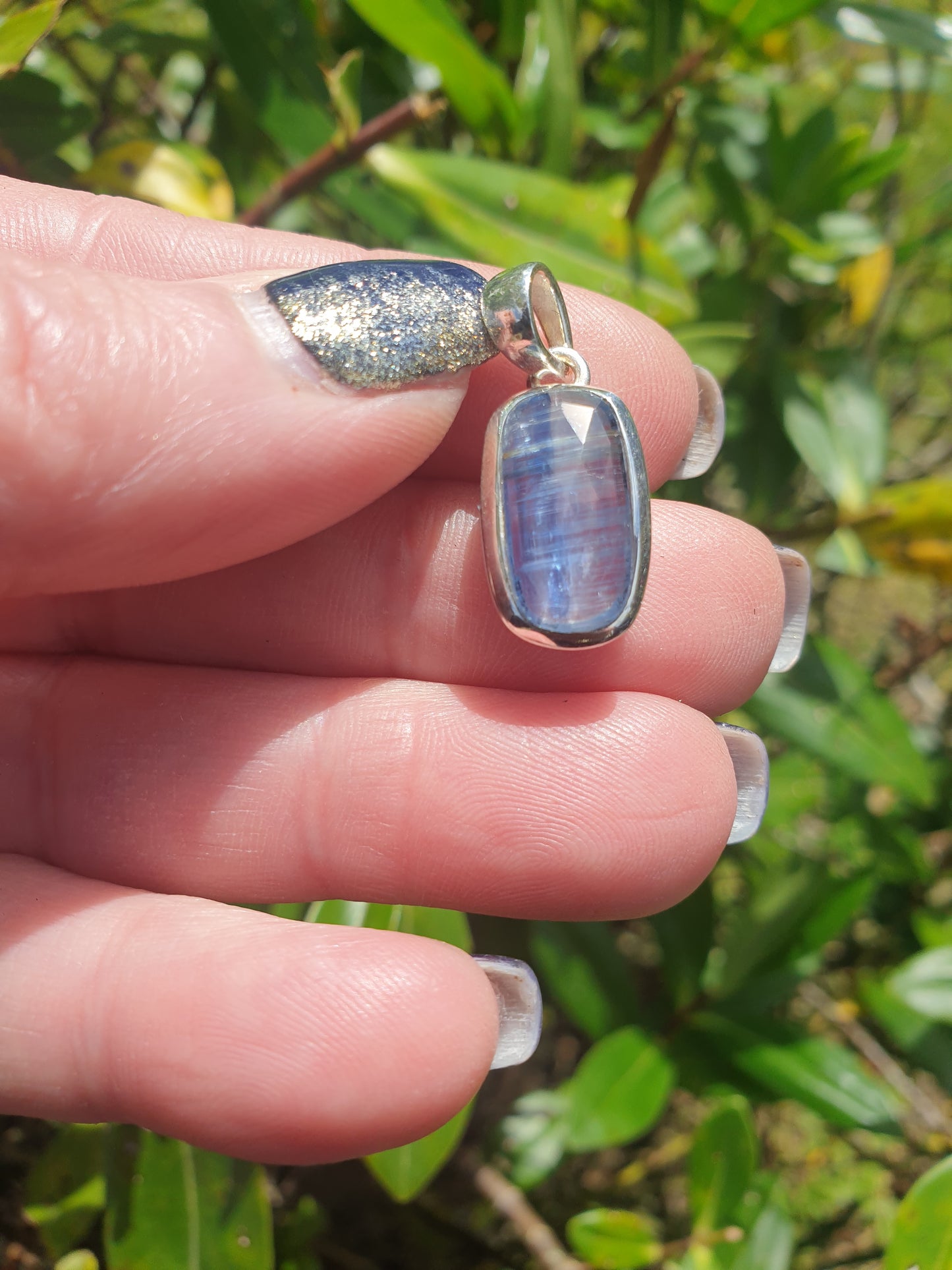 Blue Kyanite | Rose Cut Sterling Silver Pendant B