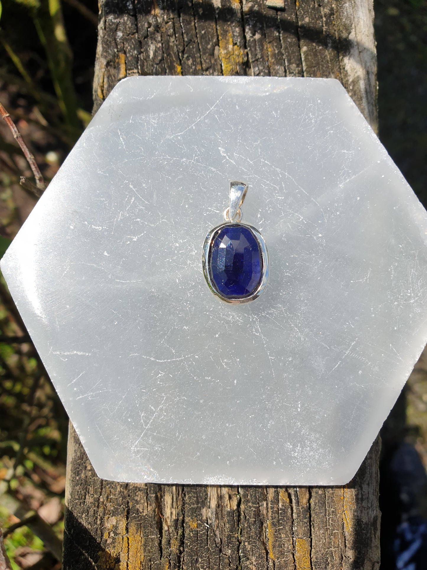 Blue Sapphire | Rose Cut Sterling Silver Pendant A