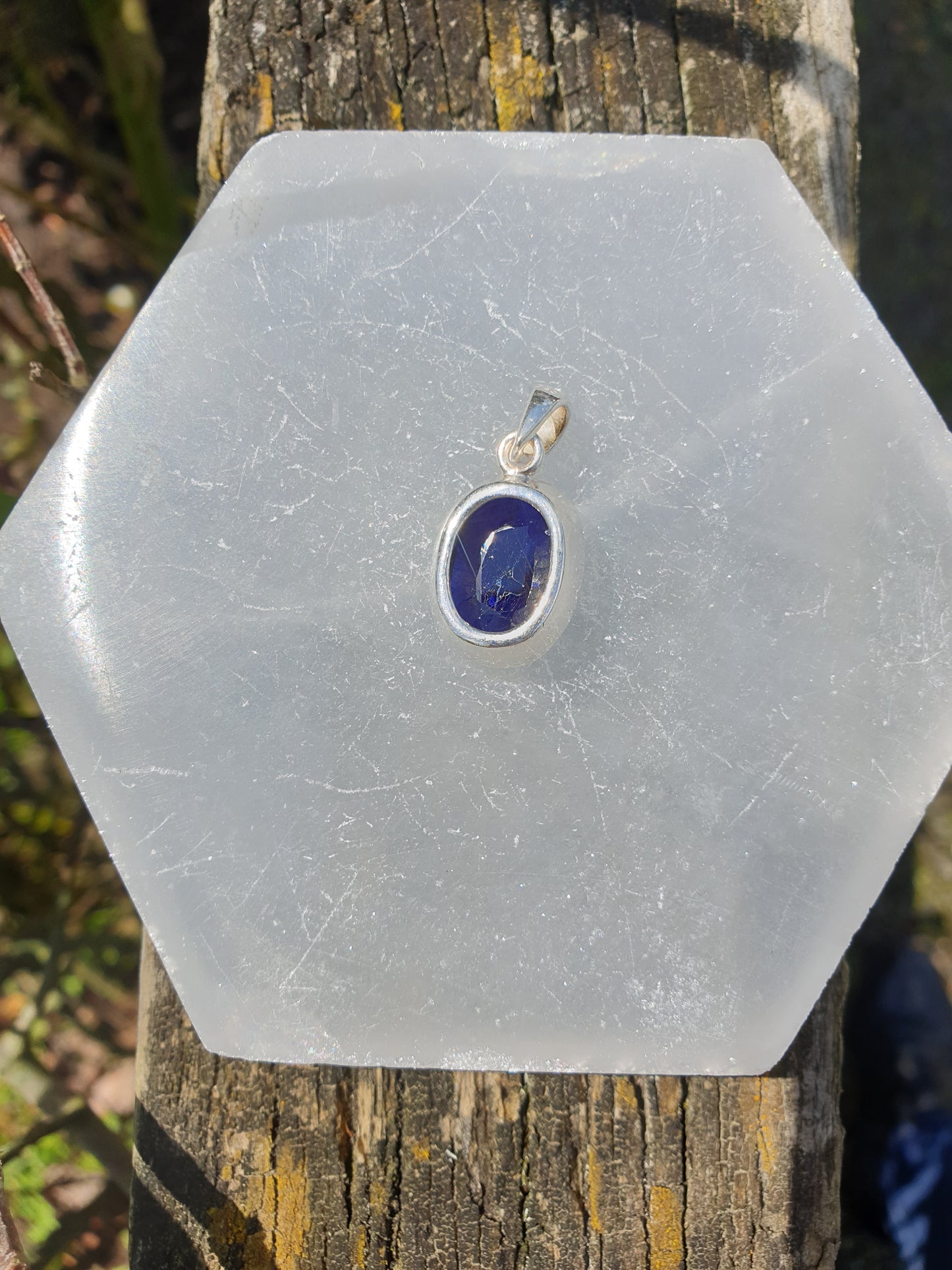 Blue Sapphire | Rose Cut Sterling Silver Pendant A