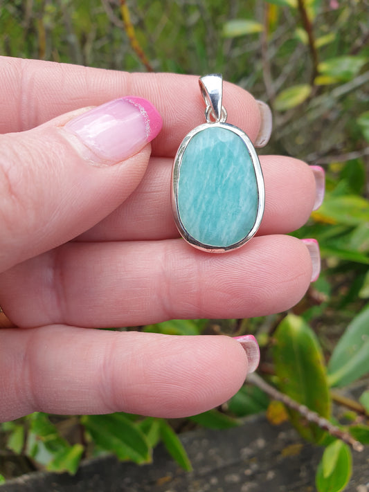 Amazonite | Faceted Sterling Silver Pendant E