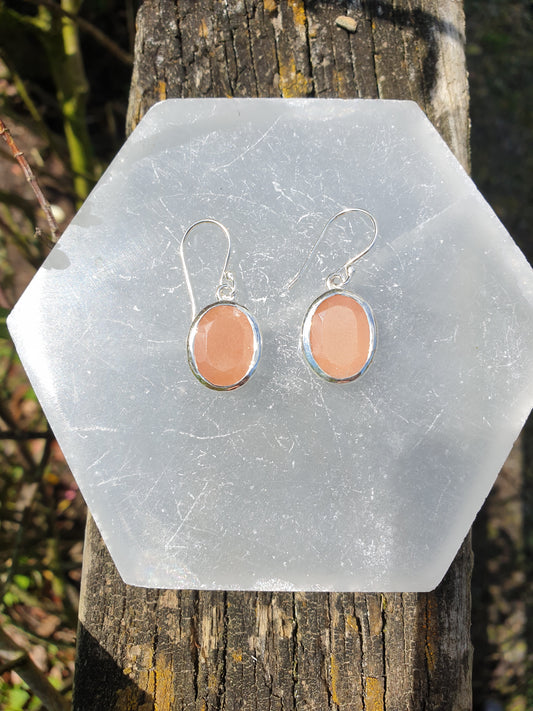 Peach Moonstone | Faceted Sterling Silver Earrings A