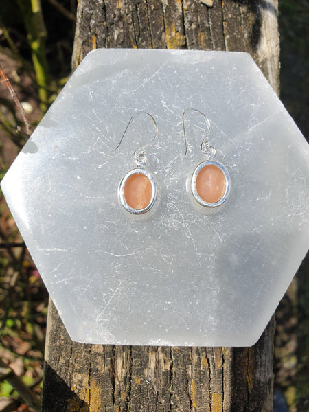 Peach Moonstone | Faceted Sterling Silver Earrings A