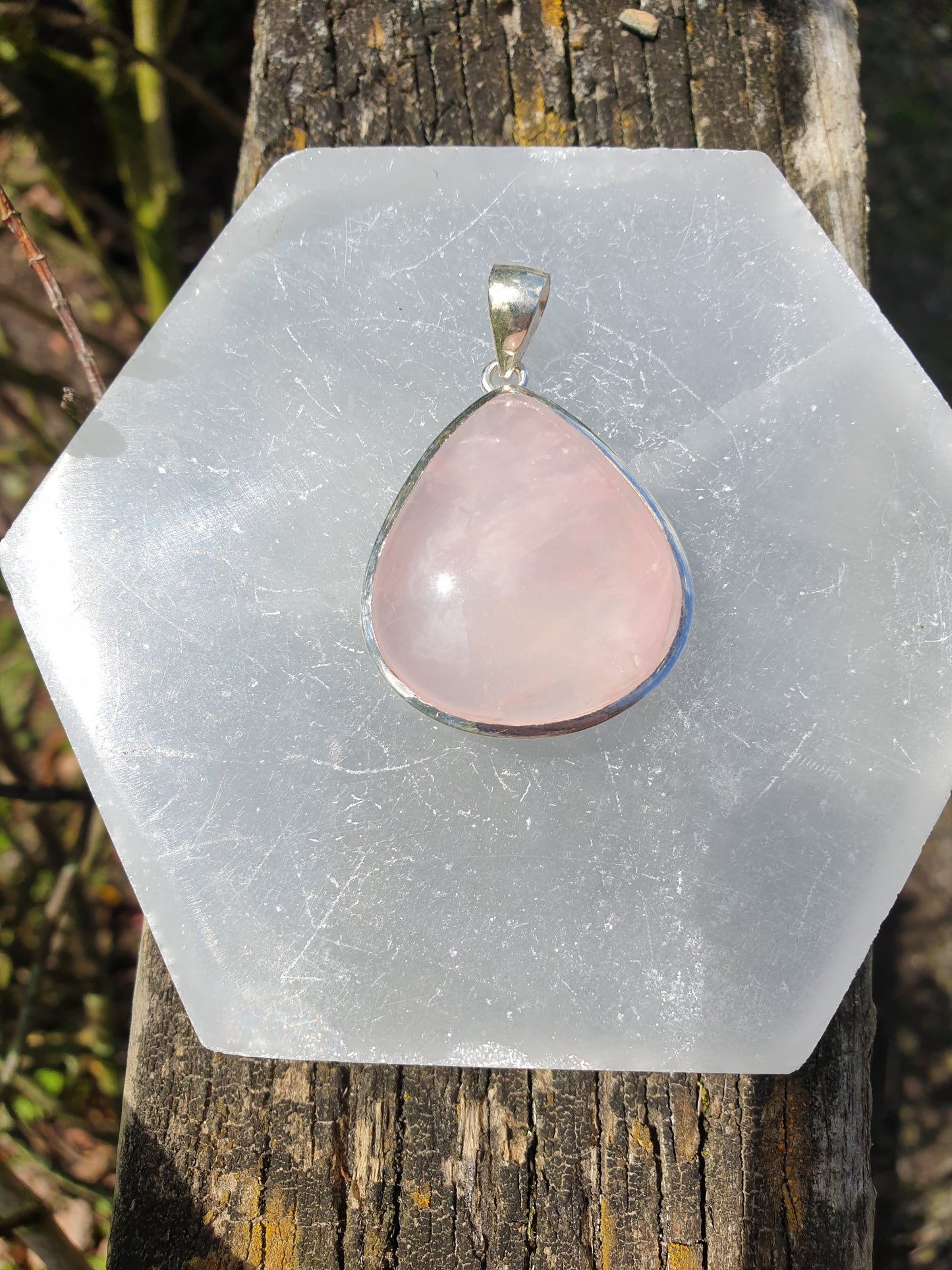 Rose Quartz | Polished Sterling Silver Pendant i