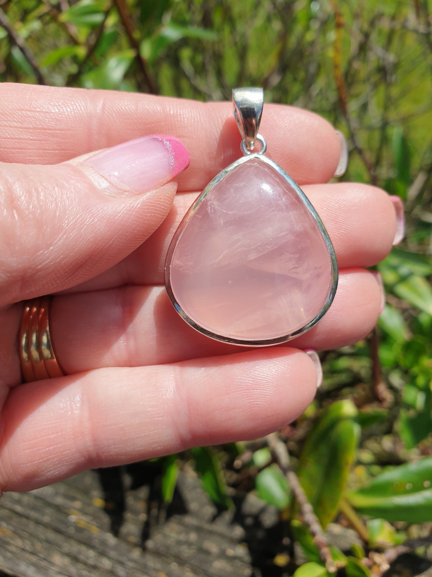 Rose Quartz | Polished Sterling Silver Pendant i