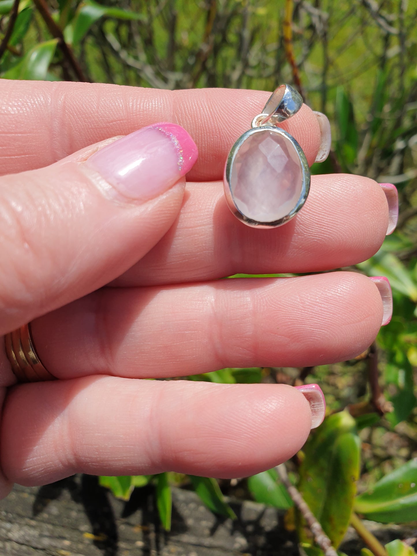 Rose Quartz | Rose Cut Sterling Silver Pendant C