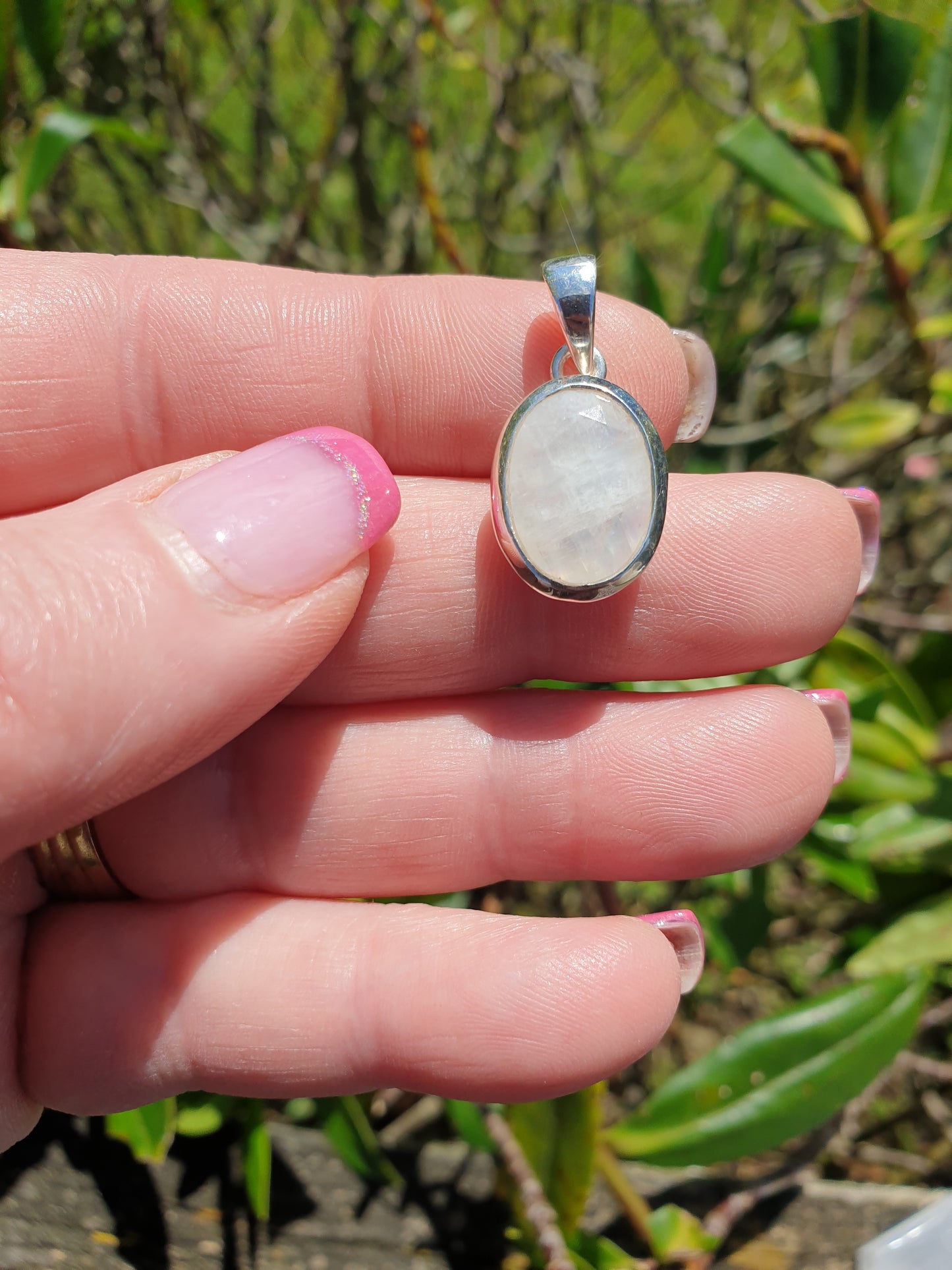 Rainbow Moonstone | Faceted Cut Sterling Silver Pendant H