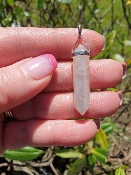 Rose Aura | Sterling Silver Double Terminated Point Pendant