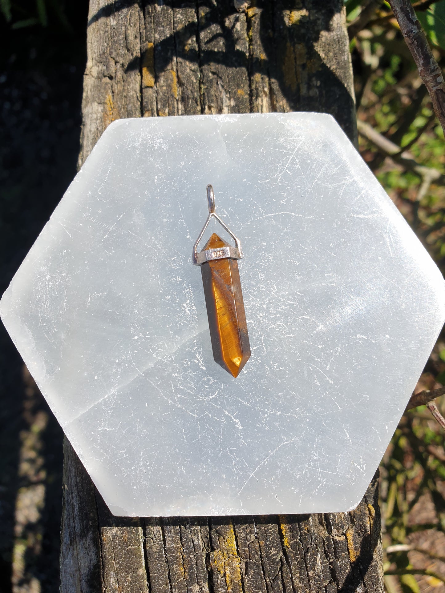 Tigers Eye Medium | Sterling Silver Double Terminated Point Pendant