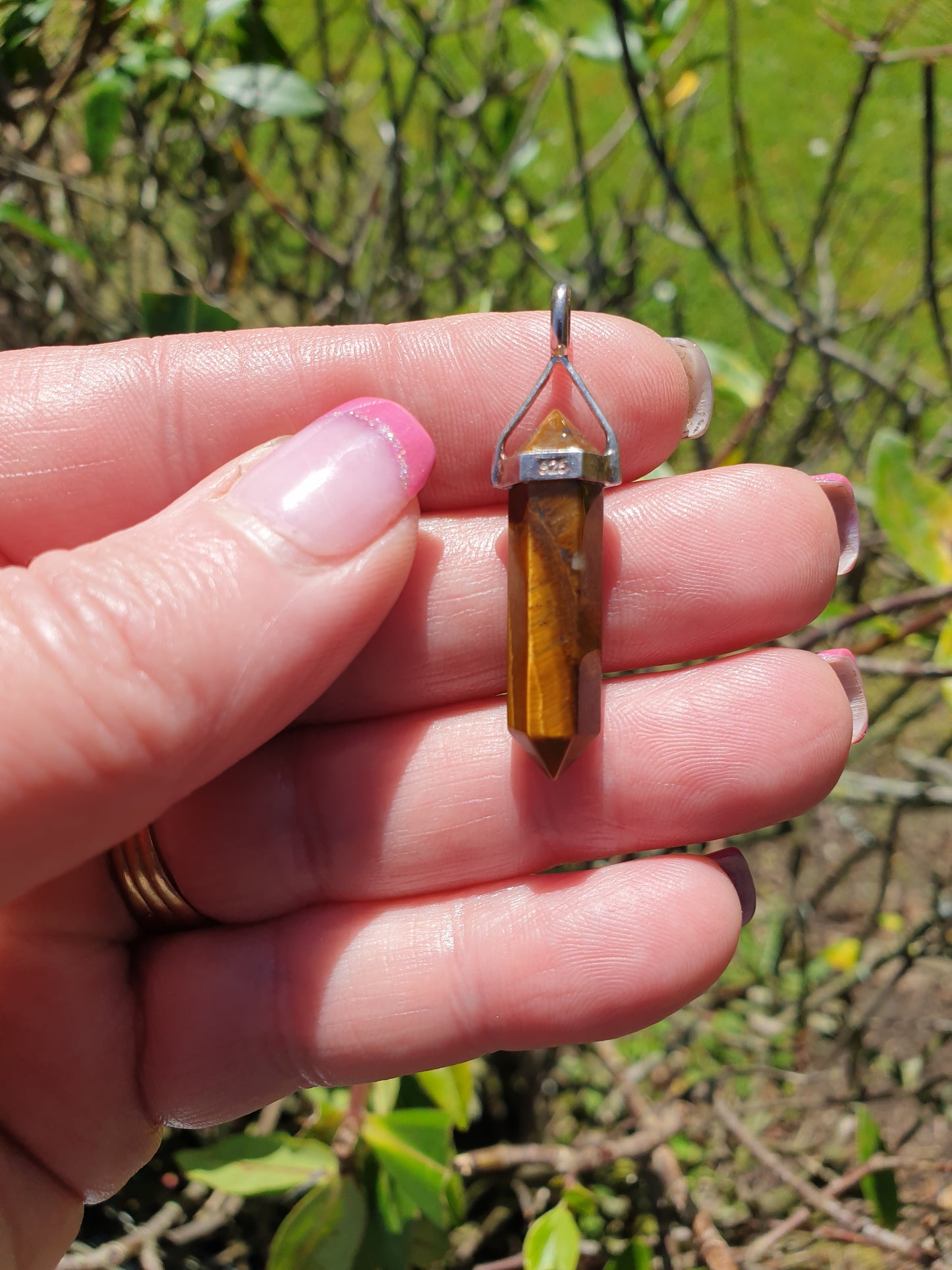 Tigers Eye Medium | Sterling Silver Double Terminated Point Pendant