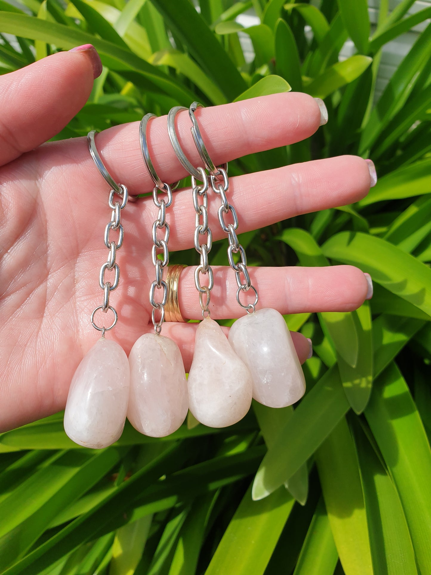 Rose Quartz Tumbled Keyring