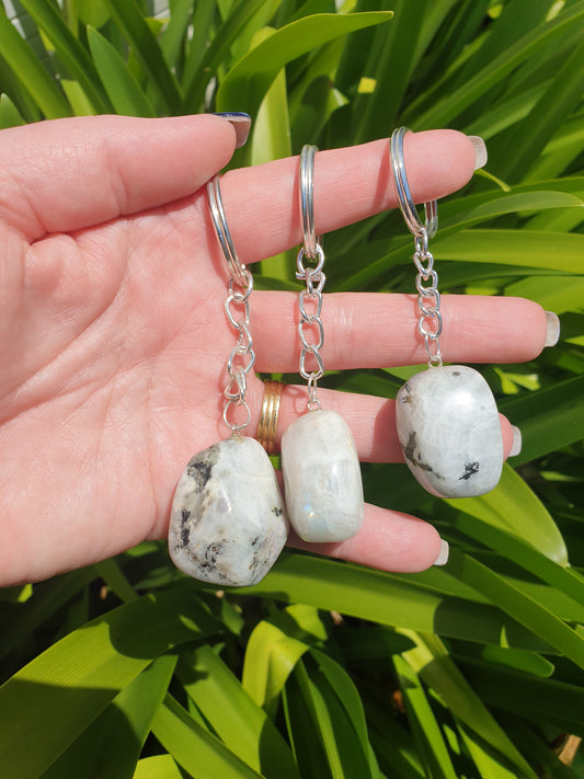 Rainbow Moonstone Tumbled Keyring