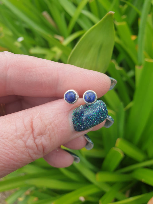 Lapis Lazuli | Polished Sterling Silver Stud Earrings 5mm