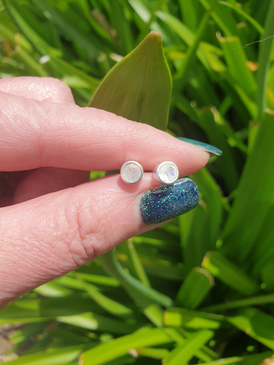 Rainbow Moonstone | Faceted Sterling Silver Stud Earrings 5mm