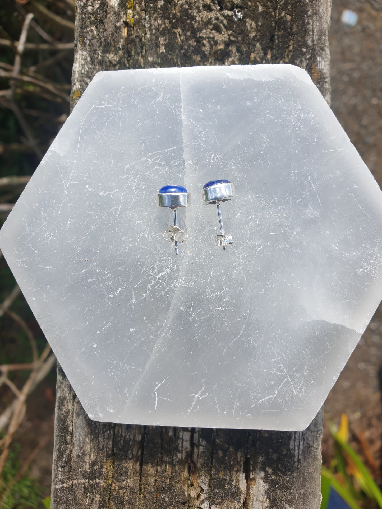 Lapis Lazuli | Polished Sterling Silver Stud Oval Earrings 8mm