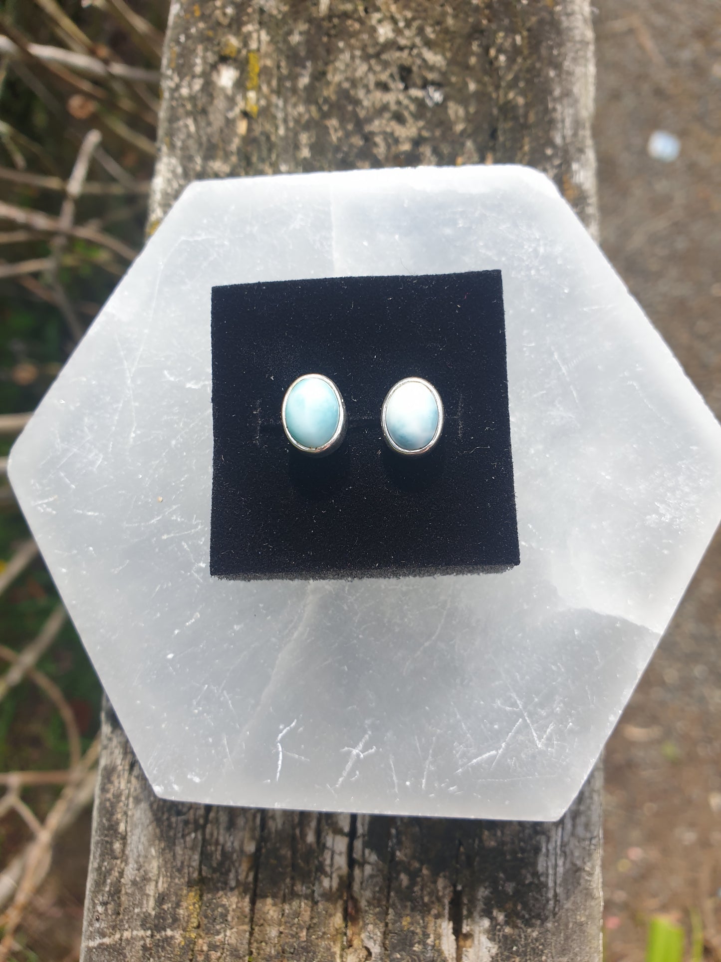 Larimar | Polished Sterling Silver Stud Earrings Oval 8mm