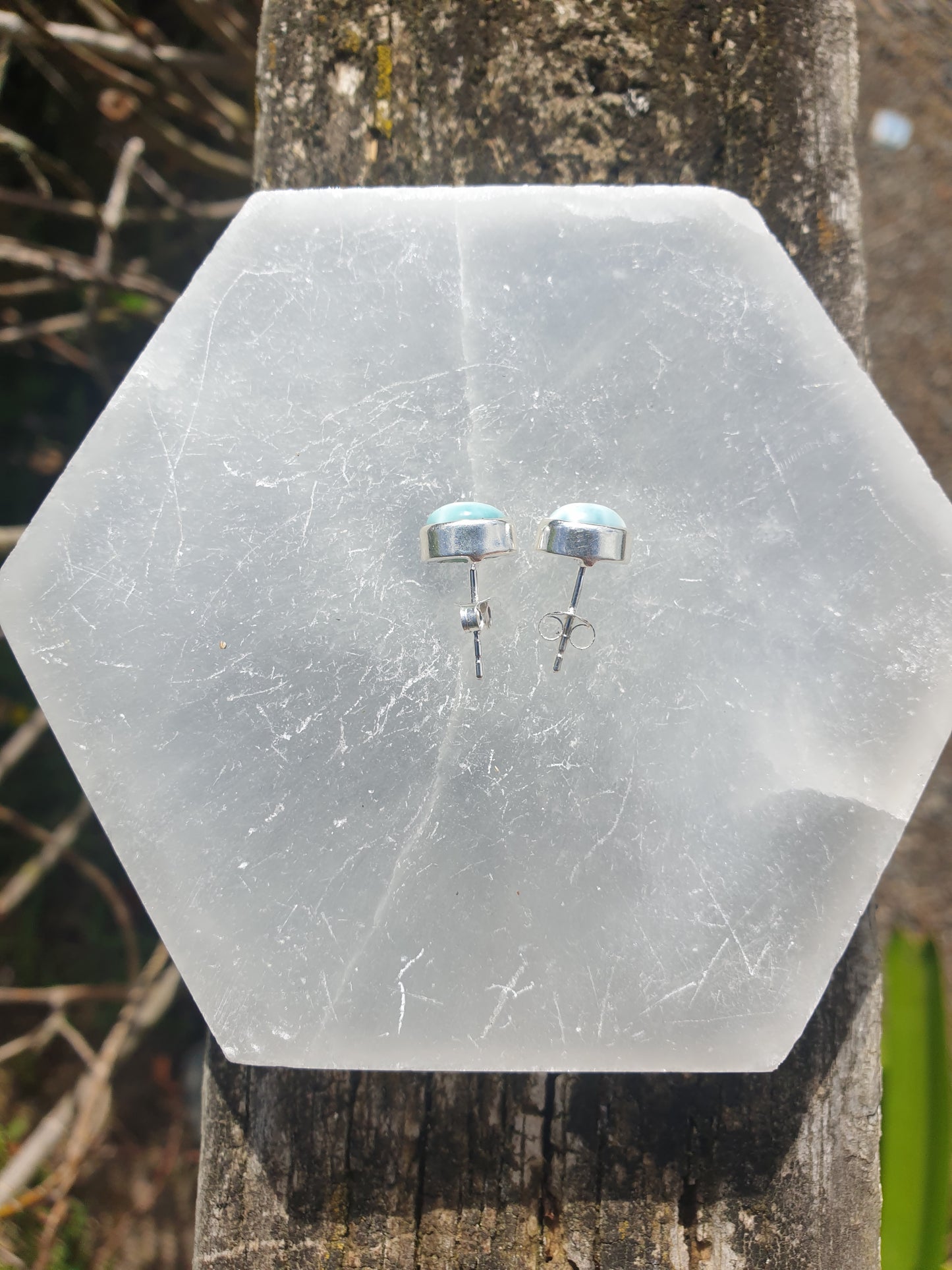 Larimar | Polished Sterling Silver Stud Earrings Oval 8mm