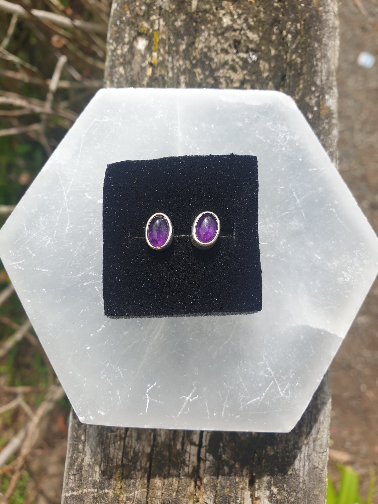 Amethyst | Polished Sterling Silver Stud Earrings Oval 8mm