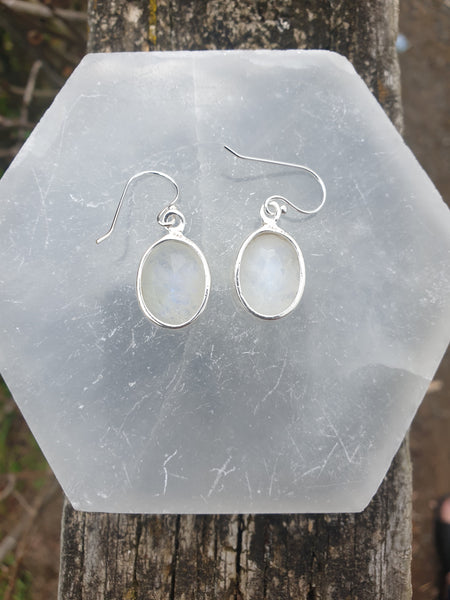 Rainbow Moonstone | Faceted Sterling Silver Earrings A