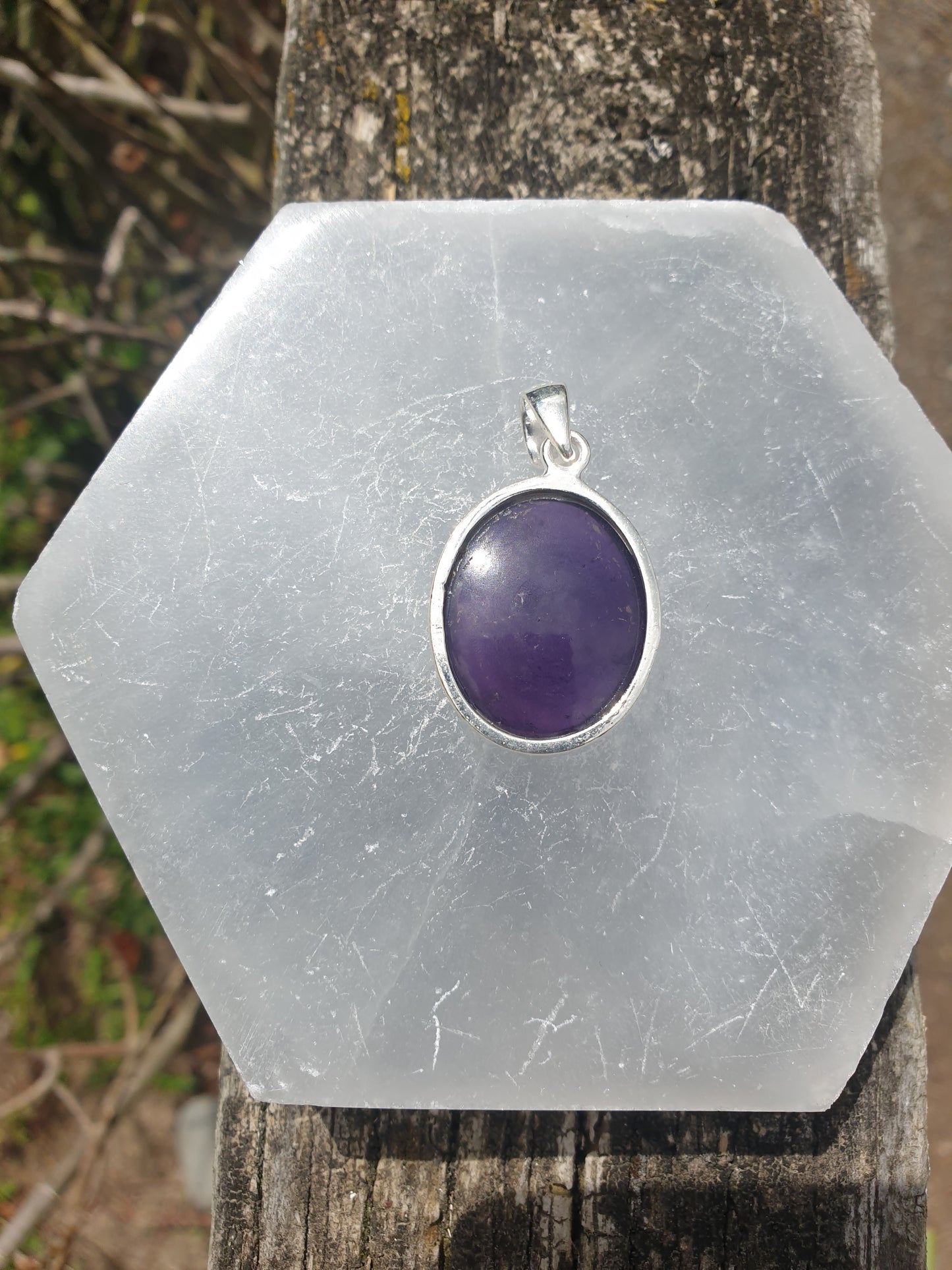 Amethyst | Polished Sterling Silver Pendant L