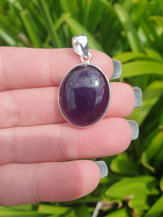 Amethyst | Polished Sterling Silver Pendant L