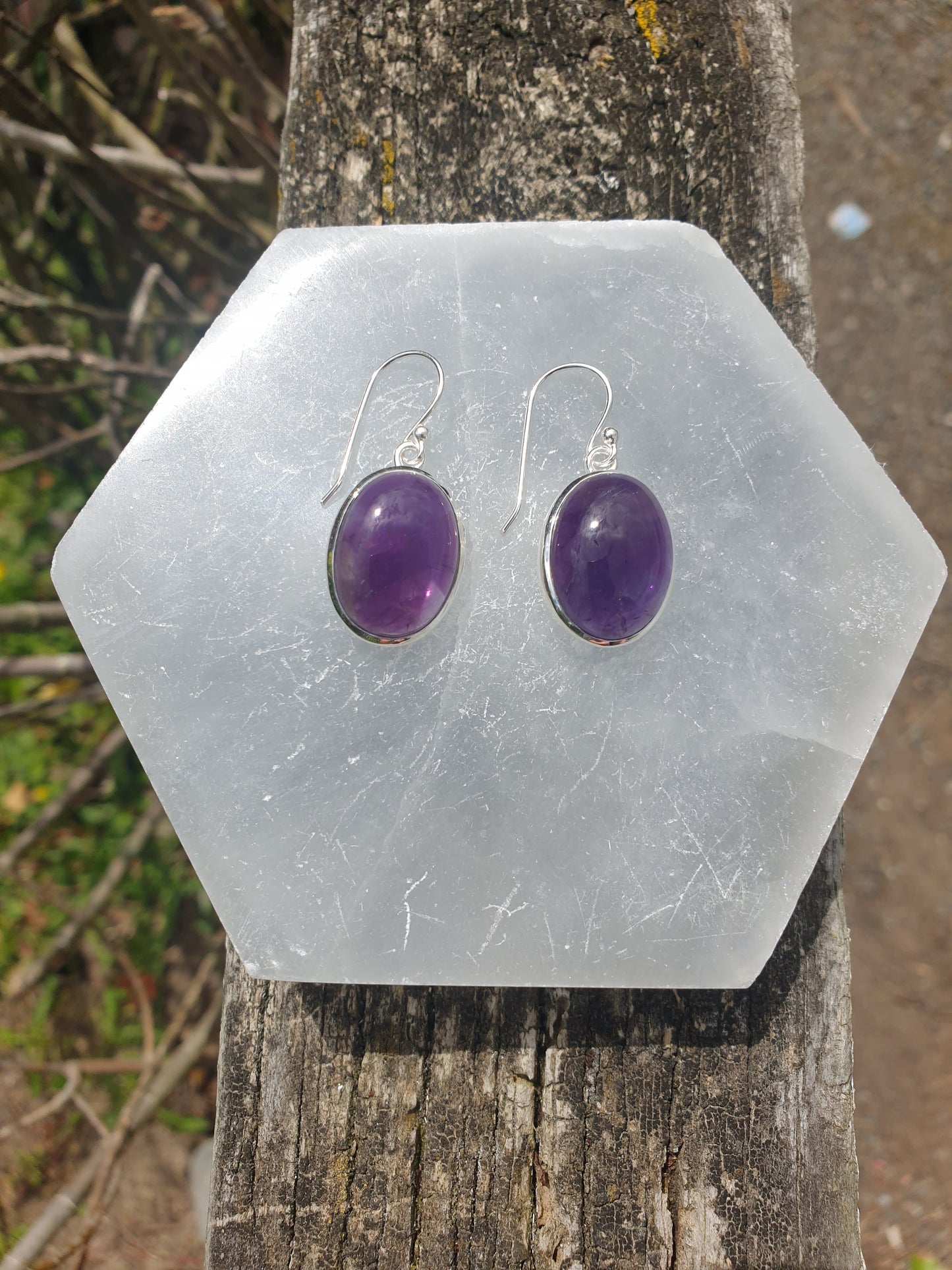 Amethyst | Polished Sterling Silver Earrings D