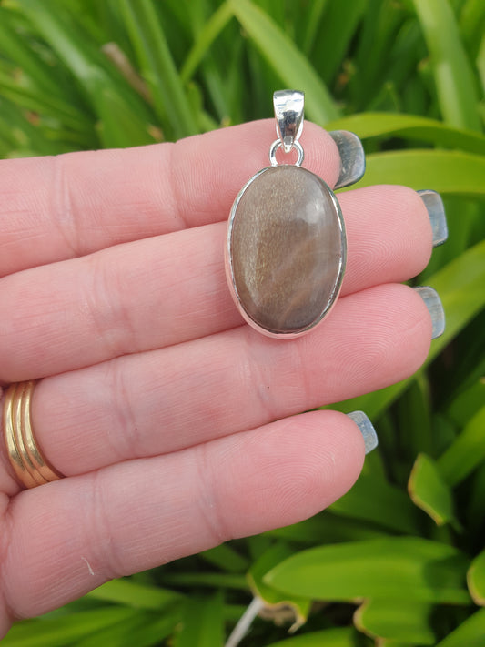 Dark Sunstone | Polished Sterling Silver Pendant F