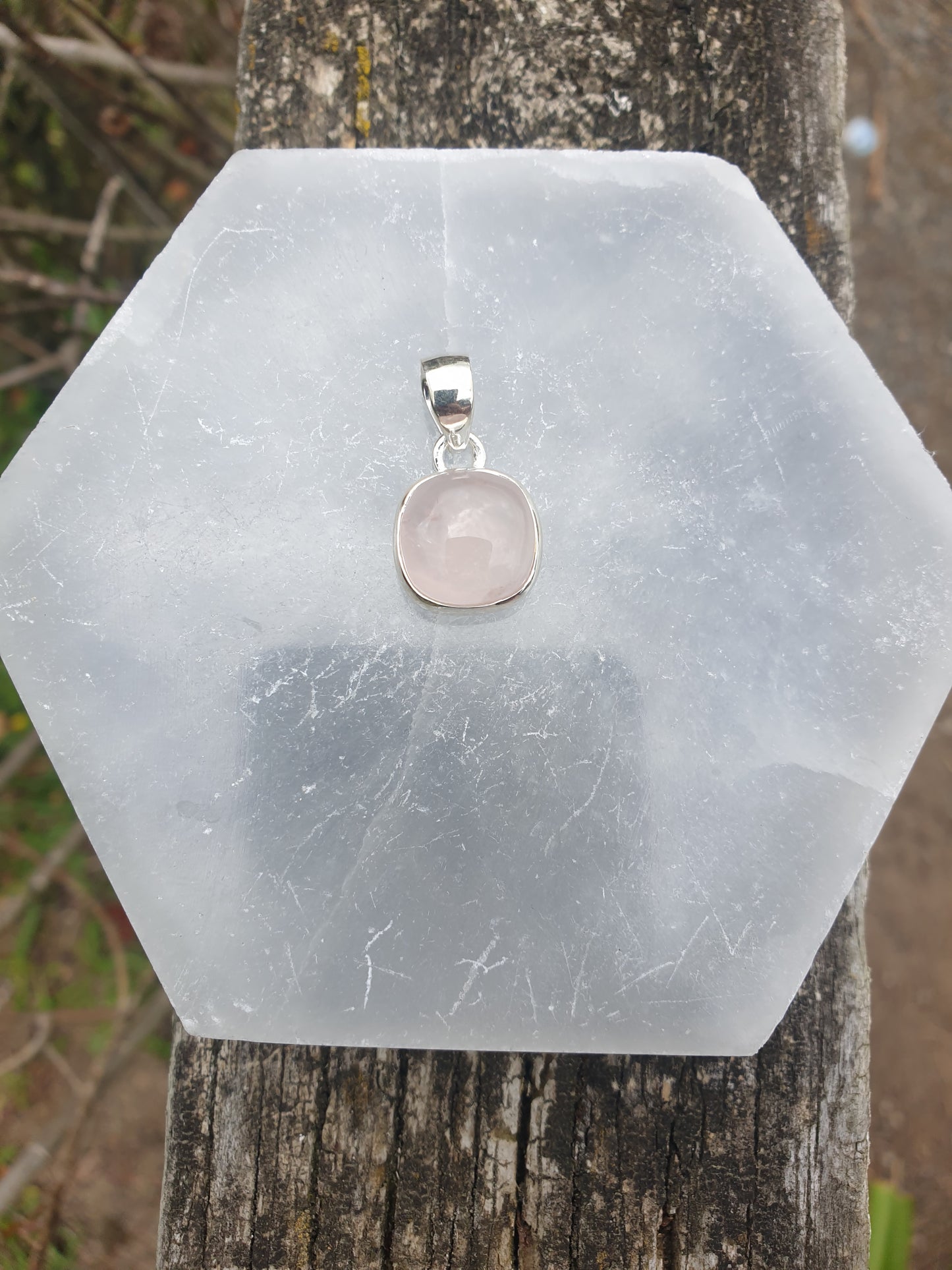 Rose Quartz | Polished Sterling Silver Pendant L