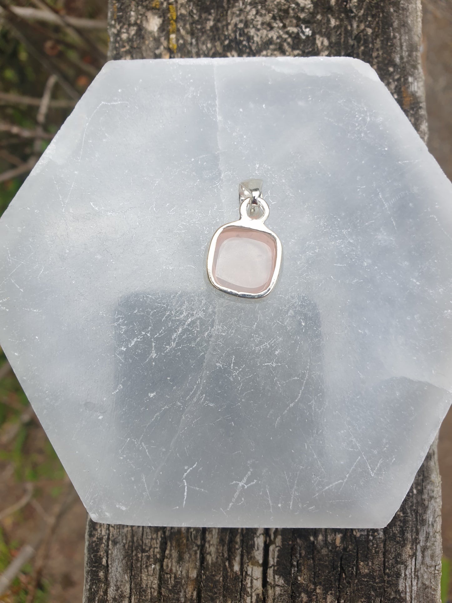 Rose Quartz | Polished Sterling Silver Pendant L