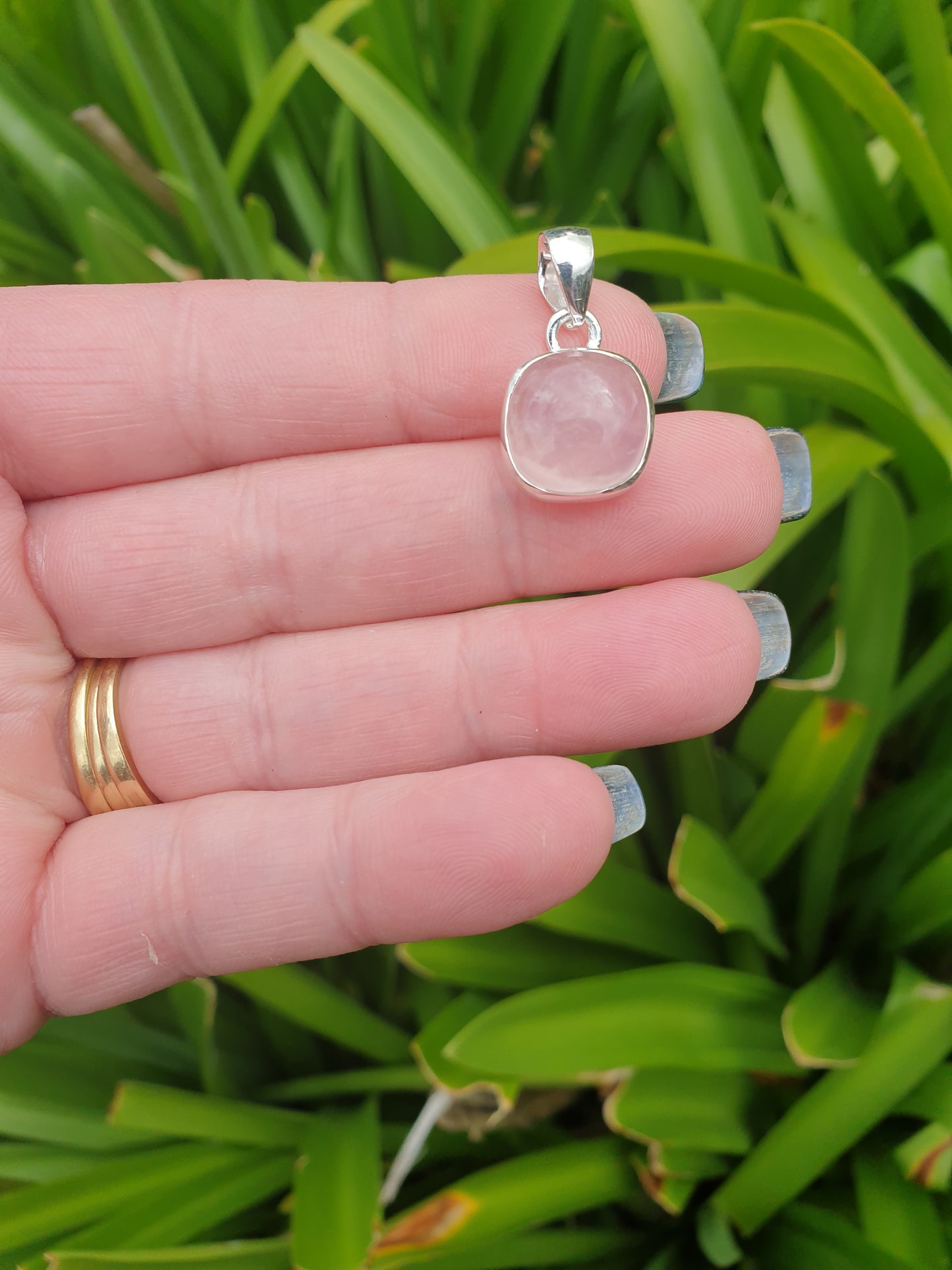 Rose Quartz | Polished Sterling Silver Pendant L