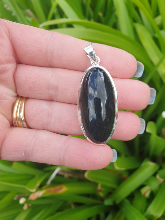 Black Obsidian | Polished Sterling Silver Pendant D