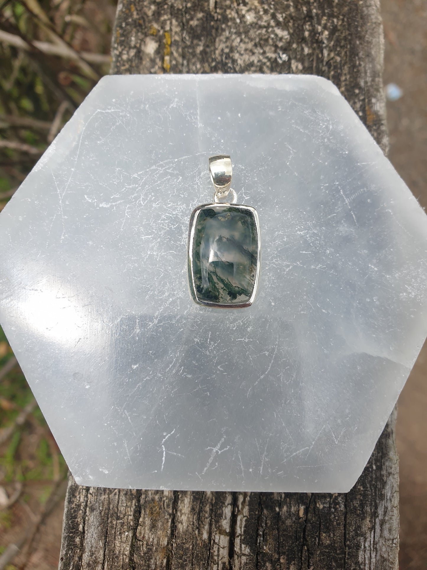 Moss Agate | Polished Sterling Silver Pendant A