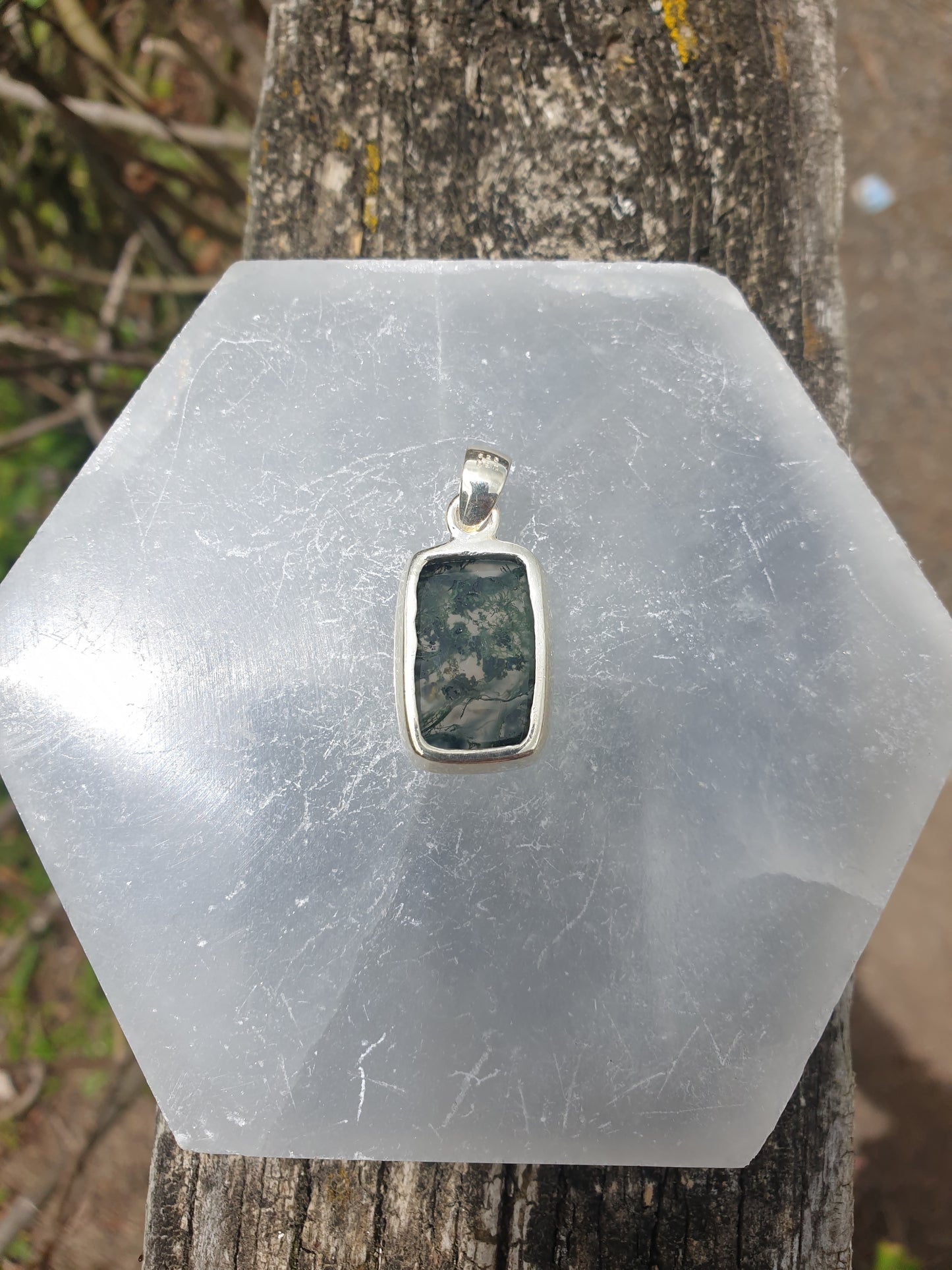 Moss Agate | Polished Sterling Silver Pendant A